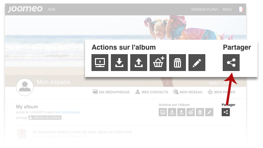 Le bouton de partage dans votre album - Partager ses photos avec Joomeo